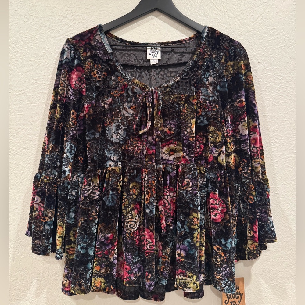 Ivy Jane - Floral Velvet Women Top Semi Sheer